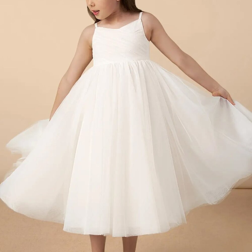 Azazie Amya Flower Girl Dress, Diamond White. Sizes 7 and 3T